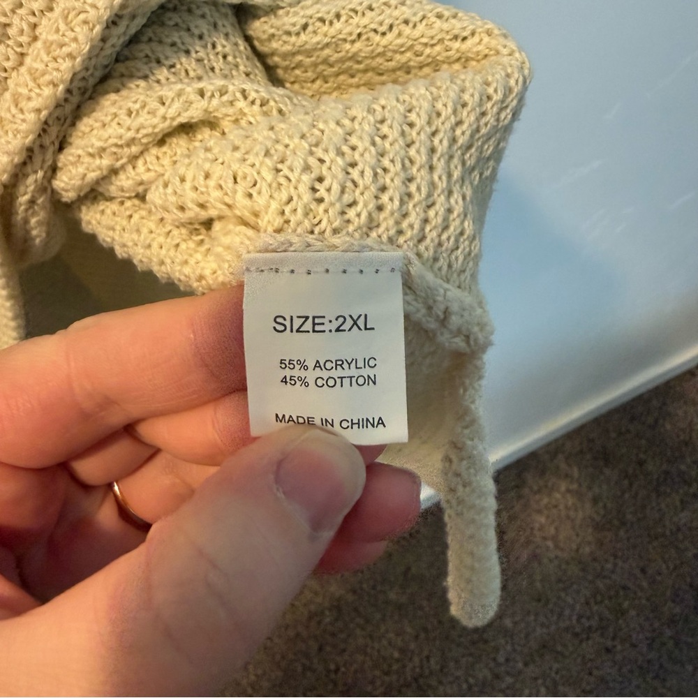 Beige Waffle Knit Henley Sweater with Button Placket - Picture 2 of 3